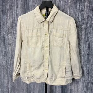 Sigrid Olsen 100% Linen Jacket Khaki Size XL Pockets Beach Coastal Natural